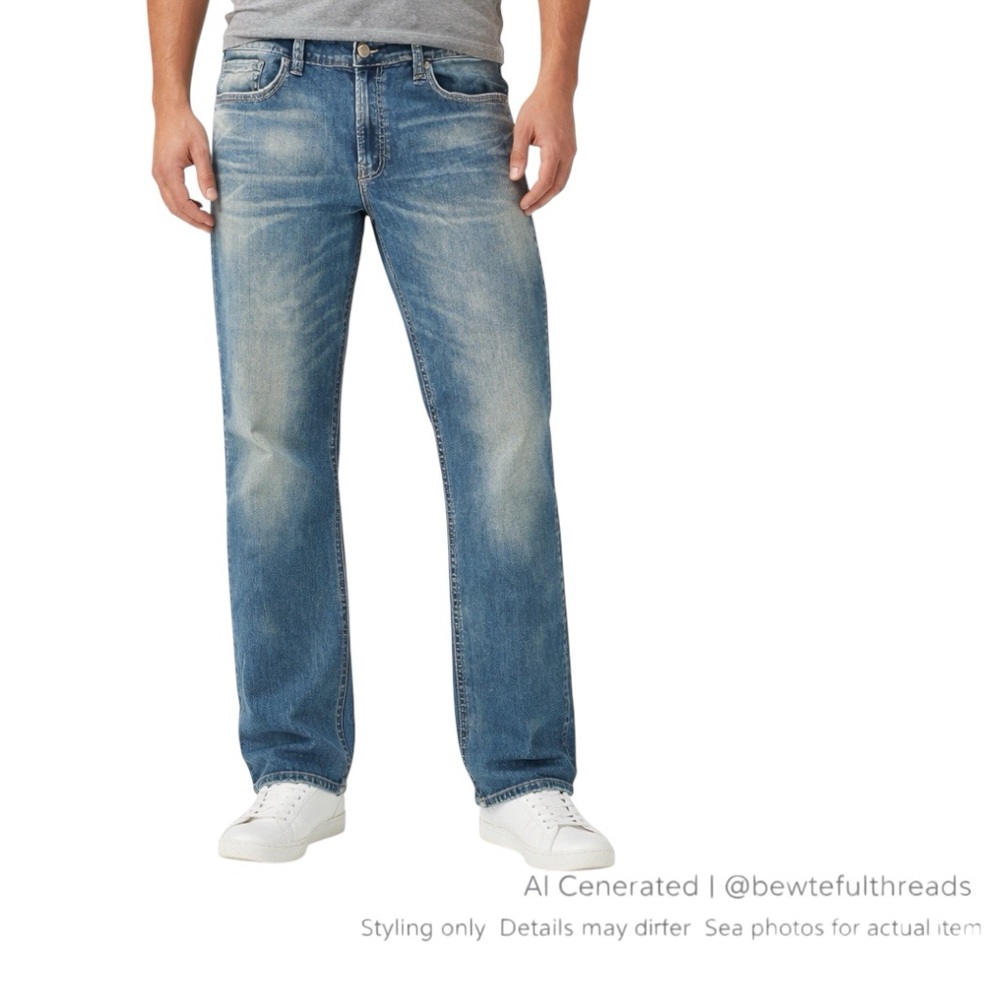 Silver Jeans Co. W38 L34 Blue Distressed Straight Leg Jeans Tall